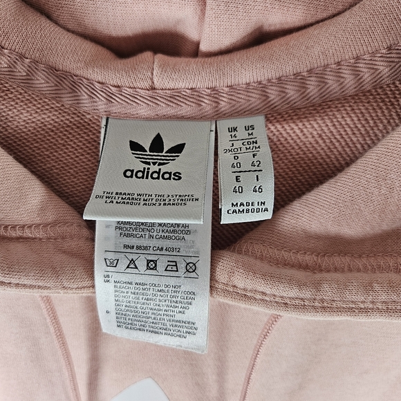 Adidas Pink & White Terry Crop Hoodie - Picture 4 of 13